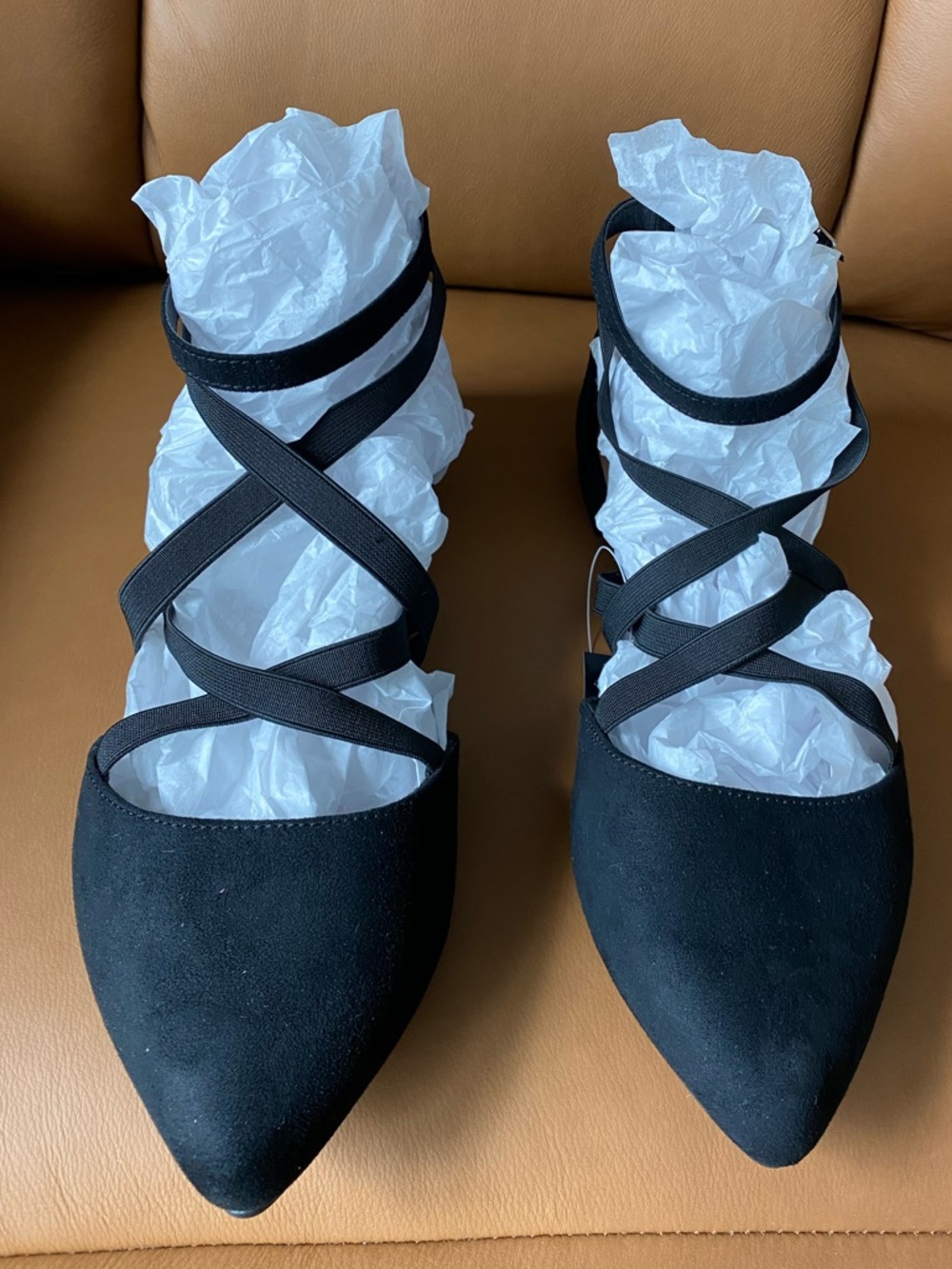 Torrid Black Pointed-Toe Crisscross Ballet Flats Size 9